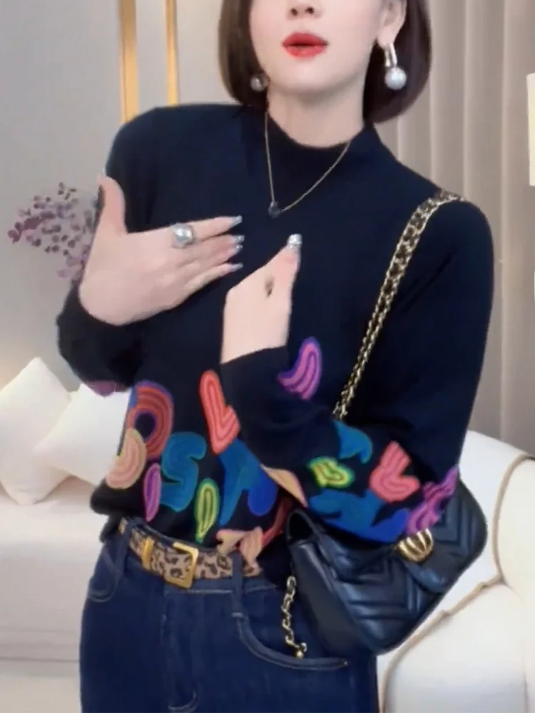 

Удобный женский вязаный свитер в корейском стиле с буквенным принтом, повседневный, осенне-зимний, новинка, большие размеры