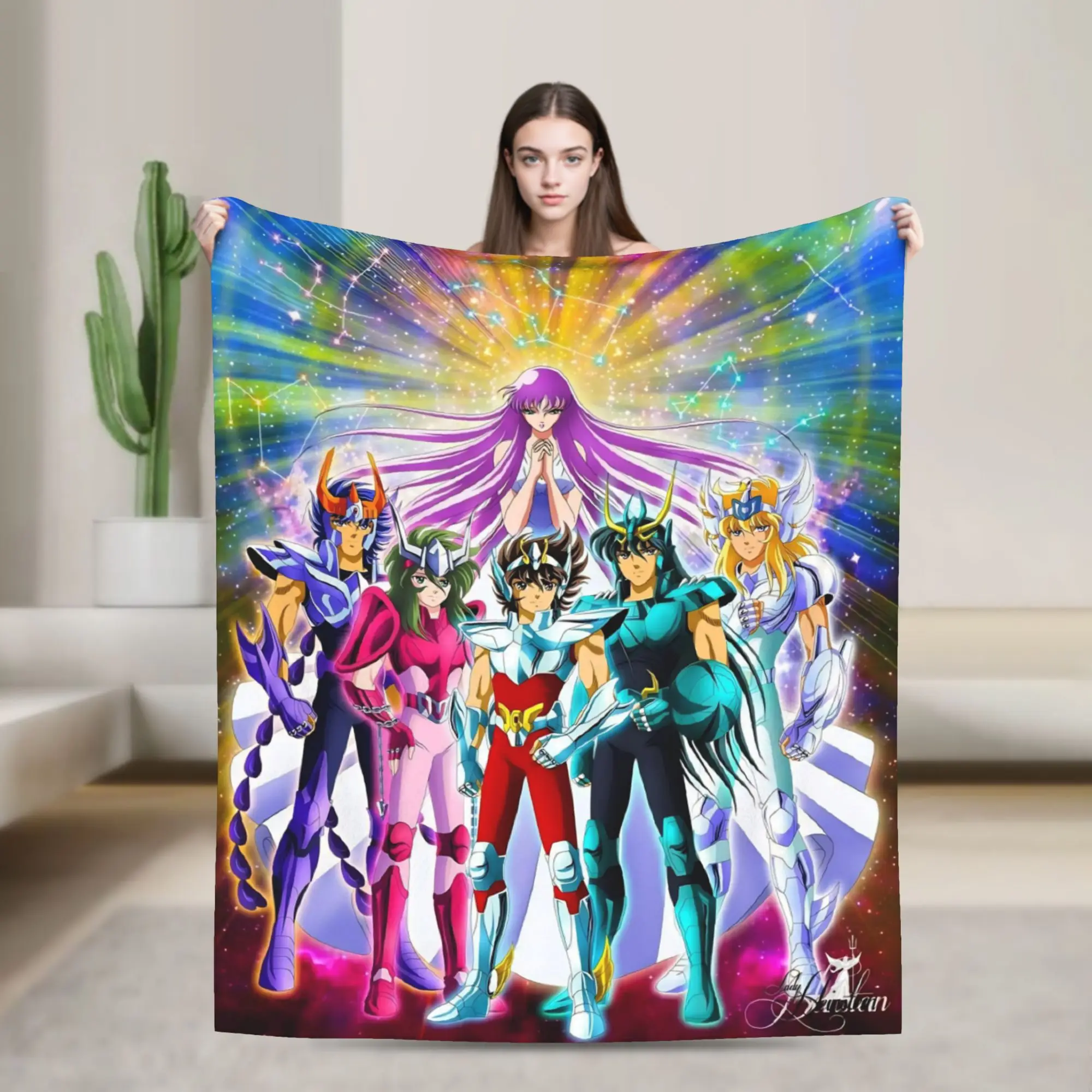 Saint Seiya Gold Saint Blanket  Airplane Travel Flannel Throw Blanket For Outdoor Warm Soft Customized Quality Bedspread