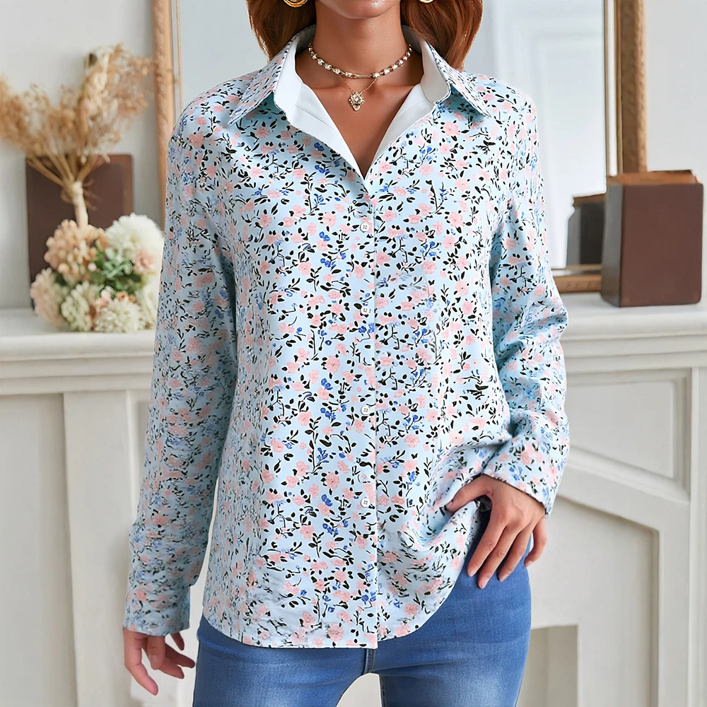 

Mia Muse Women's Shirts Autumn Winter Elegant Classic 2025 Buttoned Floral Long Sleeve Turn-down Collar Casual Shirts