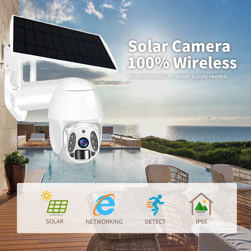 4MP Solar PTZ Camera Starlight day and night full color wifi 4G network solar battery security camera