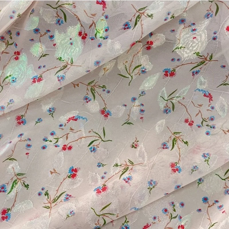 

50x150cm shiny semi-transparent cut flower chiffon fabric, summer thin small floral dress shirt DIY clothing fabric
