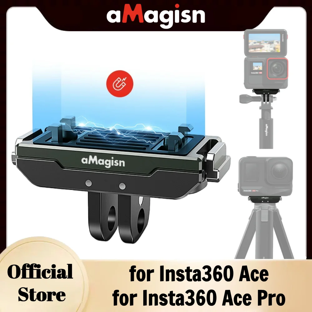 aMagisn Magnetic Quick Release Mount for Insta360 ACE/ACE PRO Aluminum Alloy 1/4 Screw Holes Tripod Adapter Base