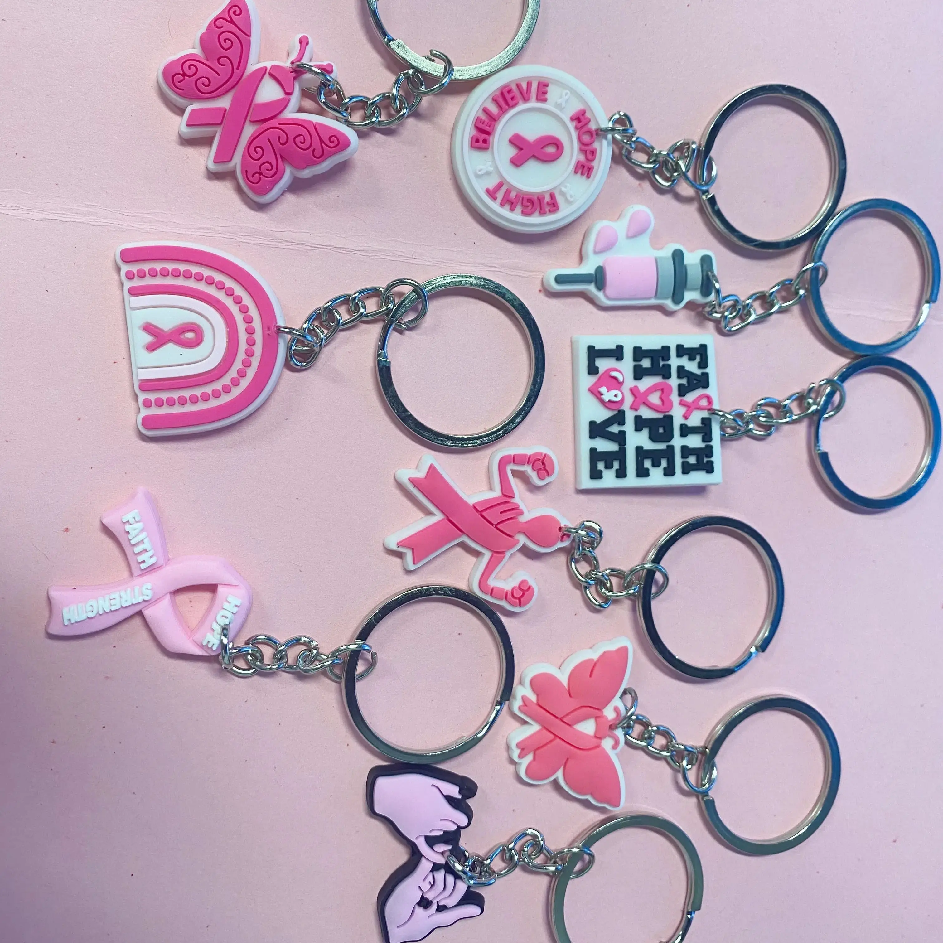 10 Sets Breast Cancer Awareness Keychains, Inspirational Gifts for Cancer Survivors and Fighters