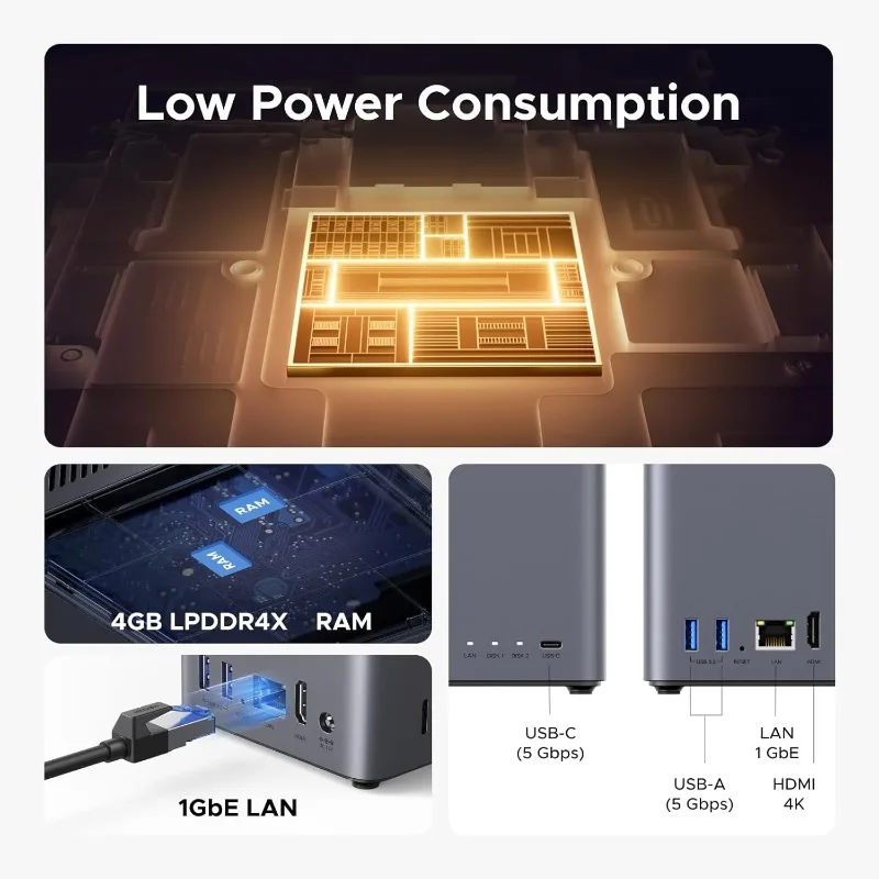 NASync DH2300 NAS de mesa de 2 baias, capacidade de suporte 60 TB (sem disco), acesso remoto, álbum de fotos AI, adequado para iniciantes