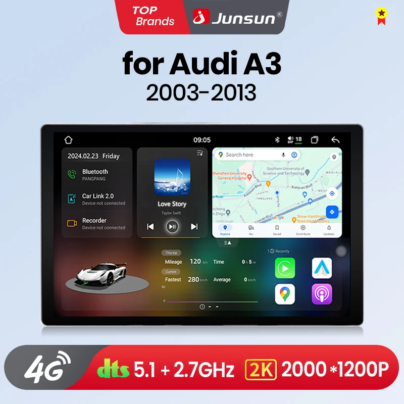 Junsun V3 Plus 2K Android 13 Wireless CarPlay Android Auto Car Intelligent Systems for Audi A3 8P 2003 - 2013 7870 Autoradio
