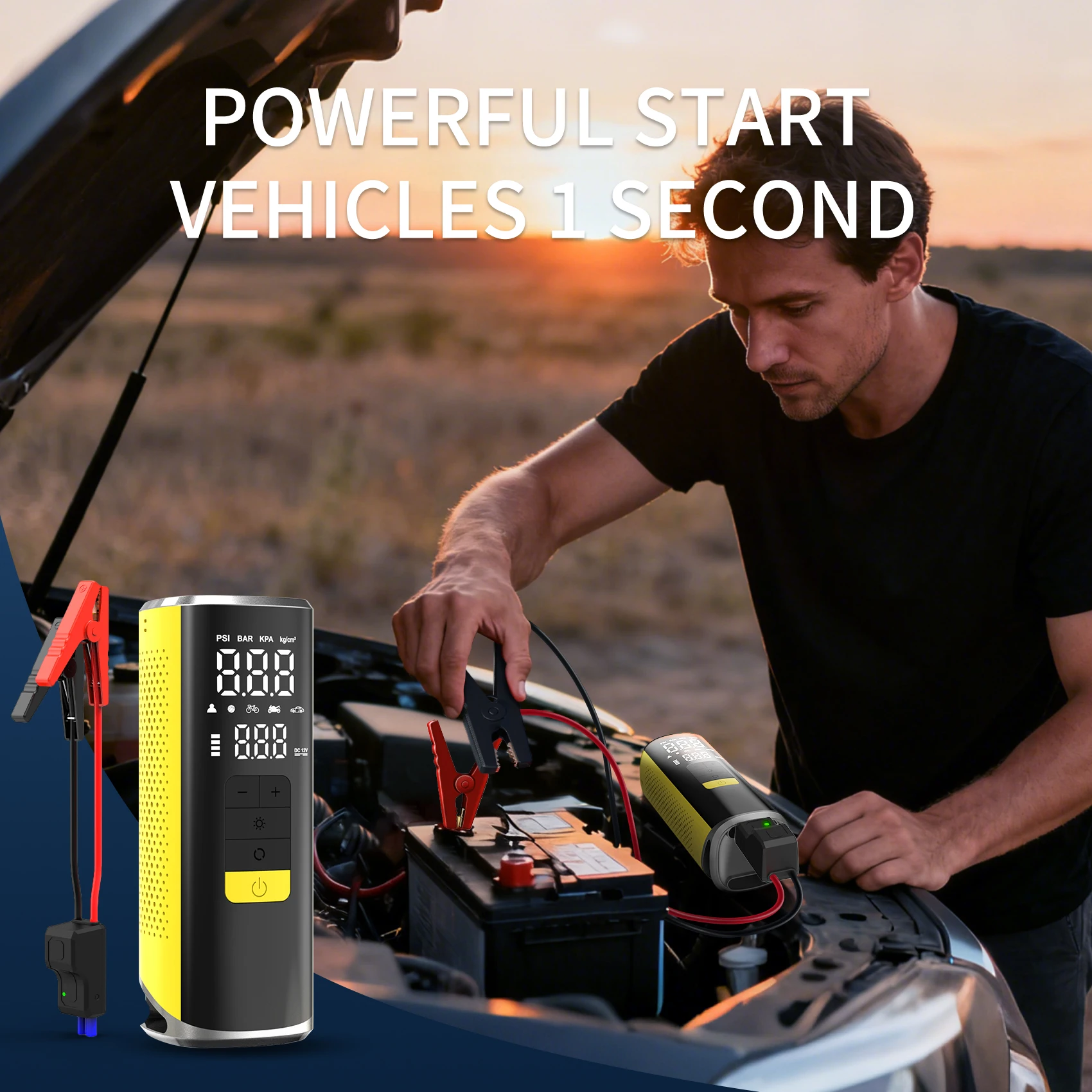 12000mAh Wireless Tire Inflator Portable Air Pump, Digital LED Auto Stop Power Bank for Car Motorcycle Bike Ball Swim Ring