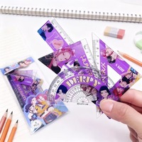 Kpop Demon Hunters Huntrix 4Pcs Plastic Ruler Math Set Includes 10cm 15cm Straight Protractor Triangle Geometry Measuring Tools
