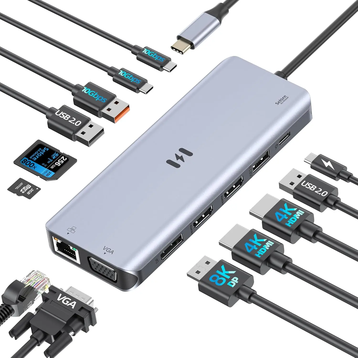 

Многофункциональная док-станция USB-C 13-в-1 для ноутбуков с поддержкой четырех дисплеев, передачей данных 10 Гбит/с и зарядкой PD 100 Вт