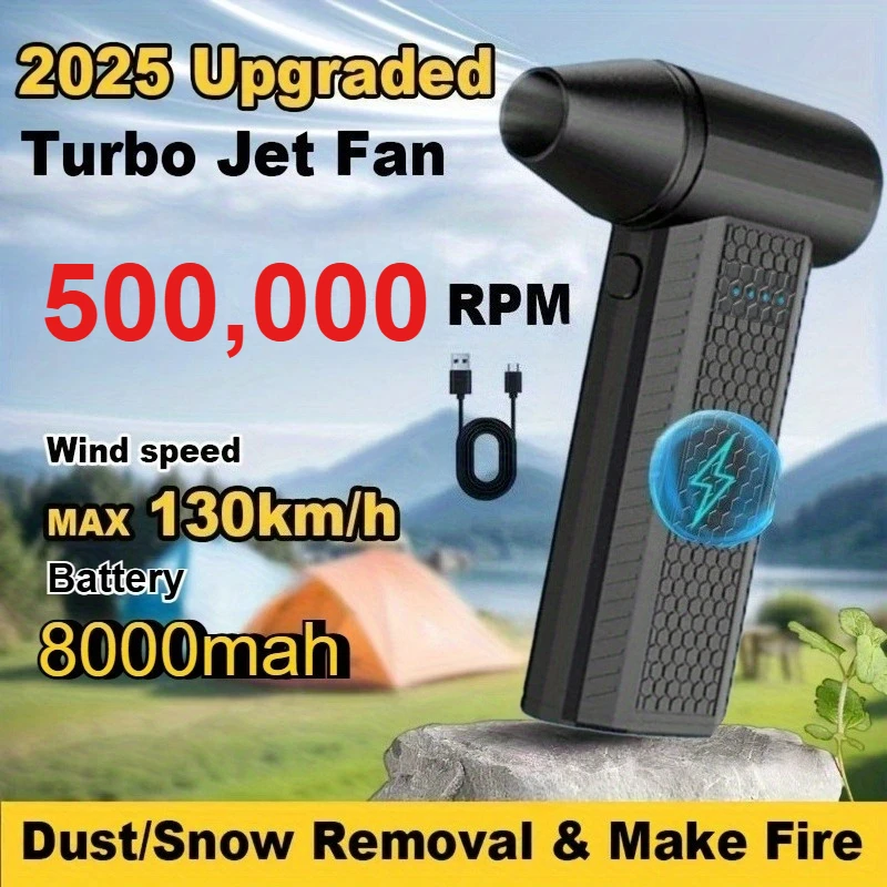 

500000RPM Ultra-Powerful Portable Turbo Jet Fan with 8000mah battery, USB Charging Air Duster for Computer,Keyboard,Outdoor,Car