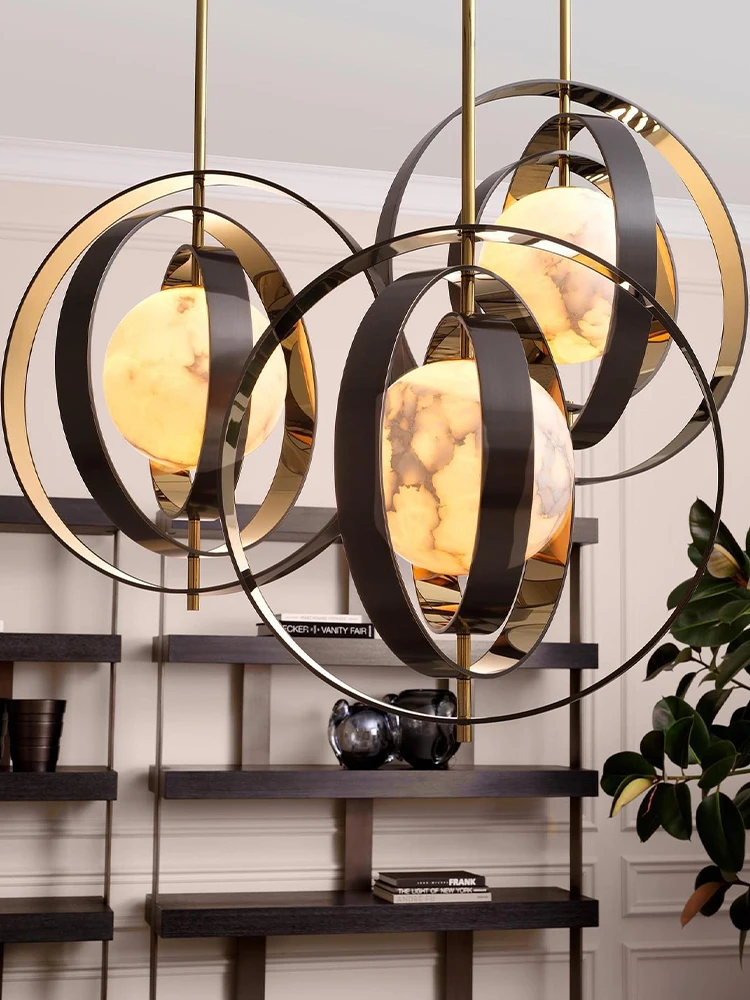 

Home Deco Marble Globe Black Gold Dimmable LED Hanging Lamps Lustre Pendant Light Suspension Luminaire Lampen For Living Room