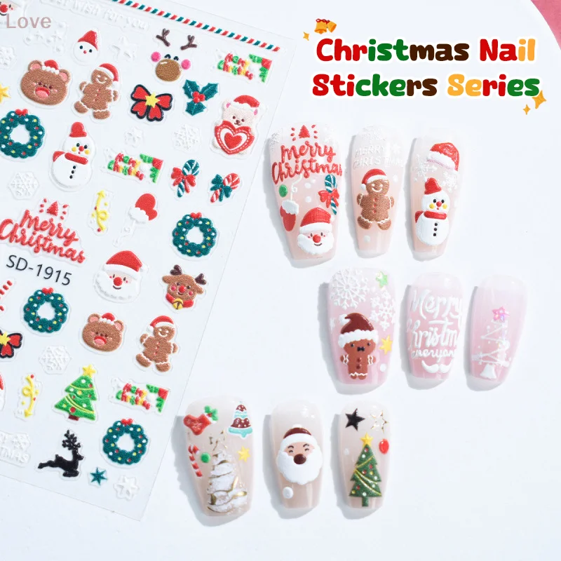 [L & P] ملصقات الأظافر الشارات ندفة الثلج شجرة عيد الميلاد سانتا كلوز ثلج الأيائل Bowknot أنماط الكرتون لعيد الميلاد مسمار الفن