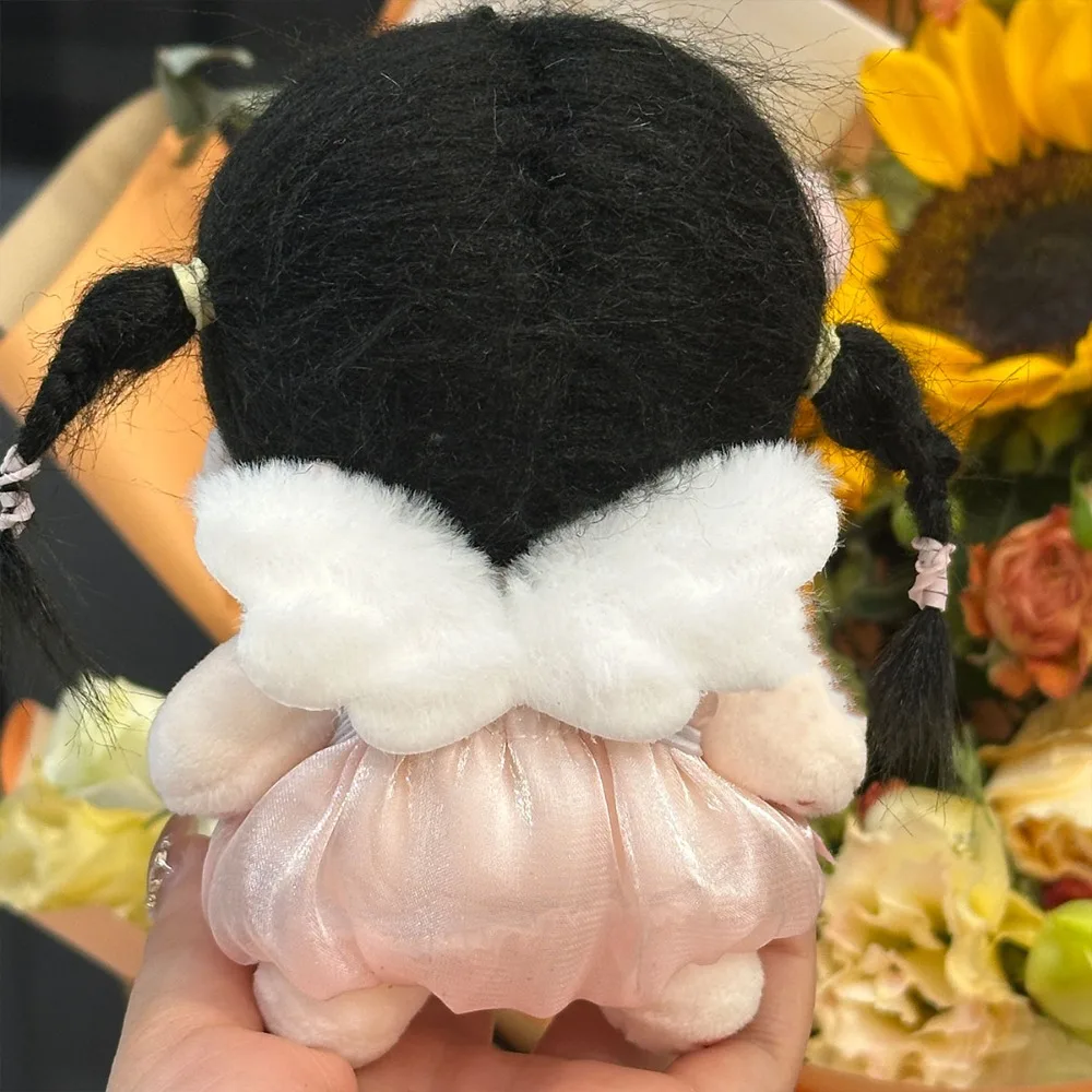 Schleifenkleid 10 cm Baumwollpuppenkleidung mit Flügel Liebe Haarspange Puppenkleidung Outfit Anzug Schönes Puppenkleid-Set 10 cm Baumwollpuppe