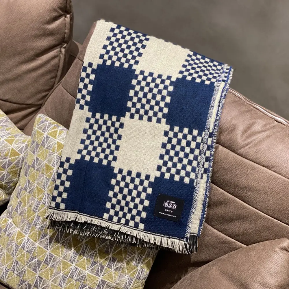 Bufanda larga femenina de lana sintética con borlas y diseño de tablero de ajedrez cálido, bufanda de estilo coreano, chal, accesorios de ropa, bufanda de Otoño Invierno