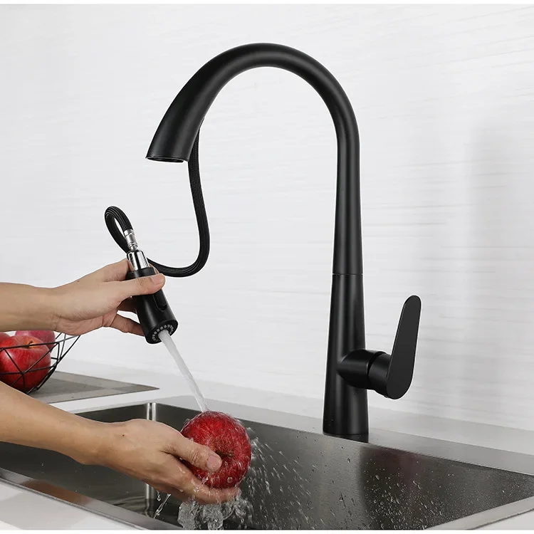 304 Stainless Steel Kitchen Pull-out Faucet Gun Gray Household Sink Vegetable Basin Hot and Cold Water Faucet Source Factory