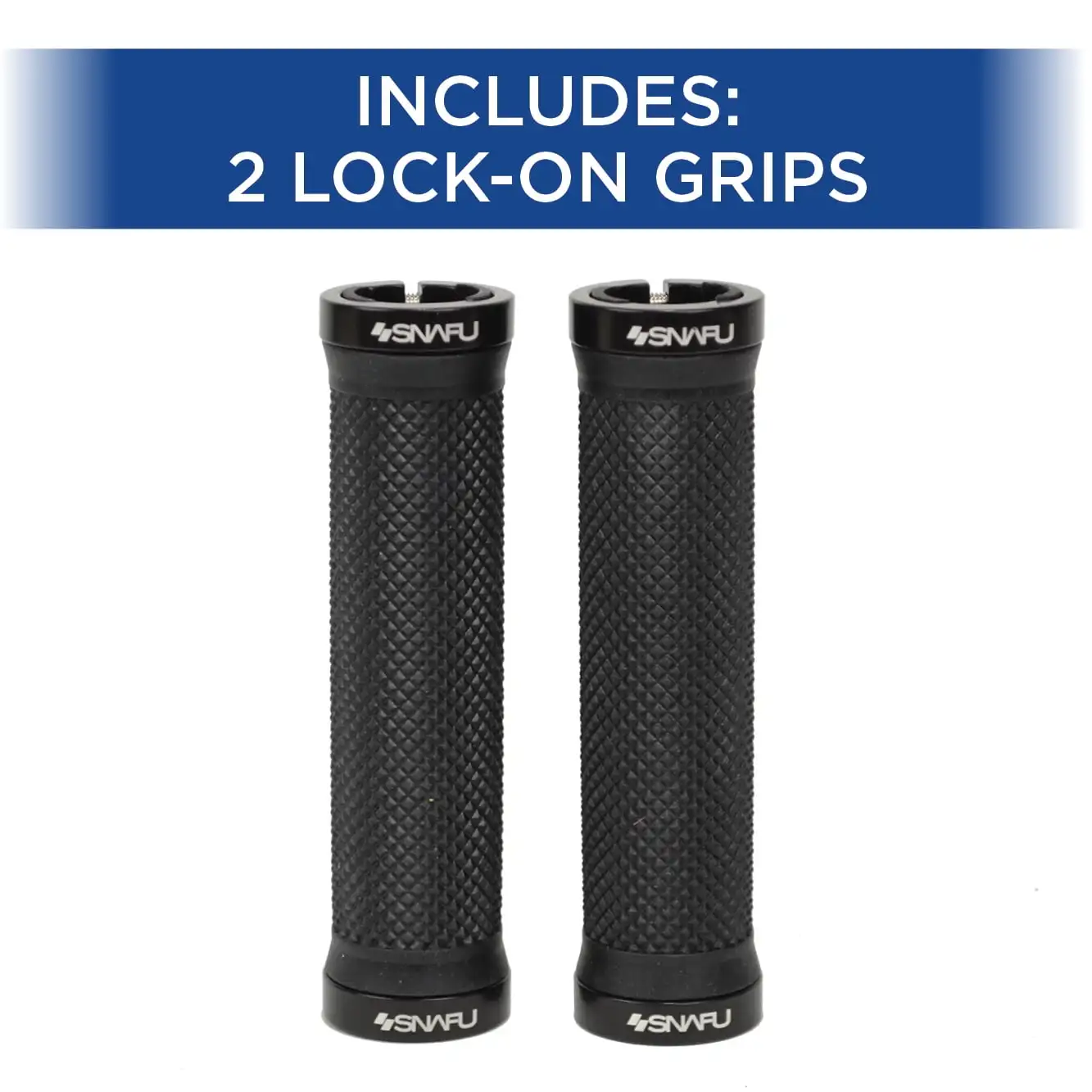

(2 pack) Snafu Lock on Mountain Bike Handlebar Grips (No Slip, Black)