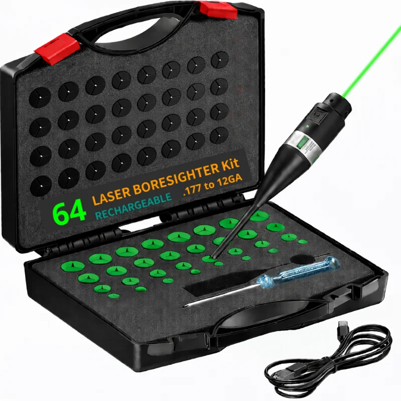 Laser Boresigher 64 Adapters Kit USB Rechargeable .177 .22 to 12GA Tactical Laser Collimator Boresighter Upgraded Version - view 2