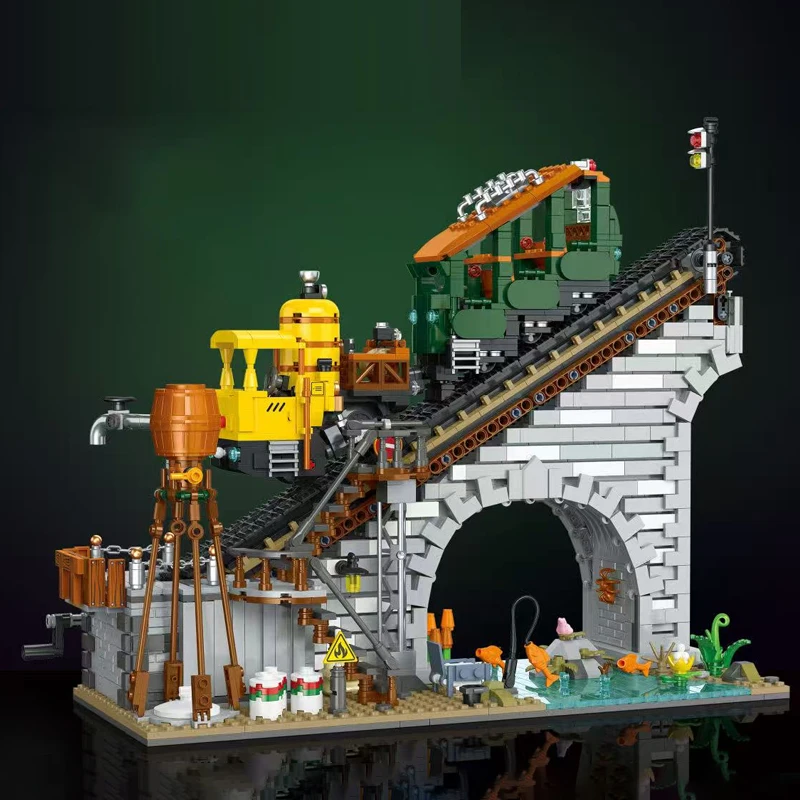 1987PCS Rack-and-pinion Railway House Buildings Sets, City Architecture Modular Buildings Blocks Model Kit, Gift for Adults Kids