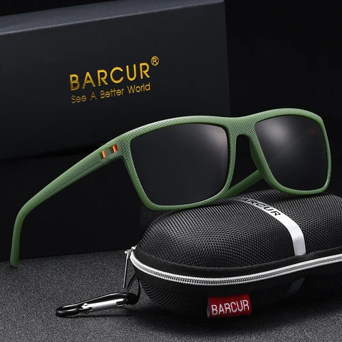 Marca BARCUR, gafas de sol clásicas para hombre, cómodas y duraderas, montura Rectangular de PC, lentes TAC, gafas de sol polarizadas de edad versátiles