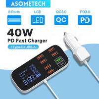 40W 8 Ports USB Car Charger QC3.0 PD Type C Fast Phone Charger with LED Display Multi USB Charger for iPhone 14 Android Samsung