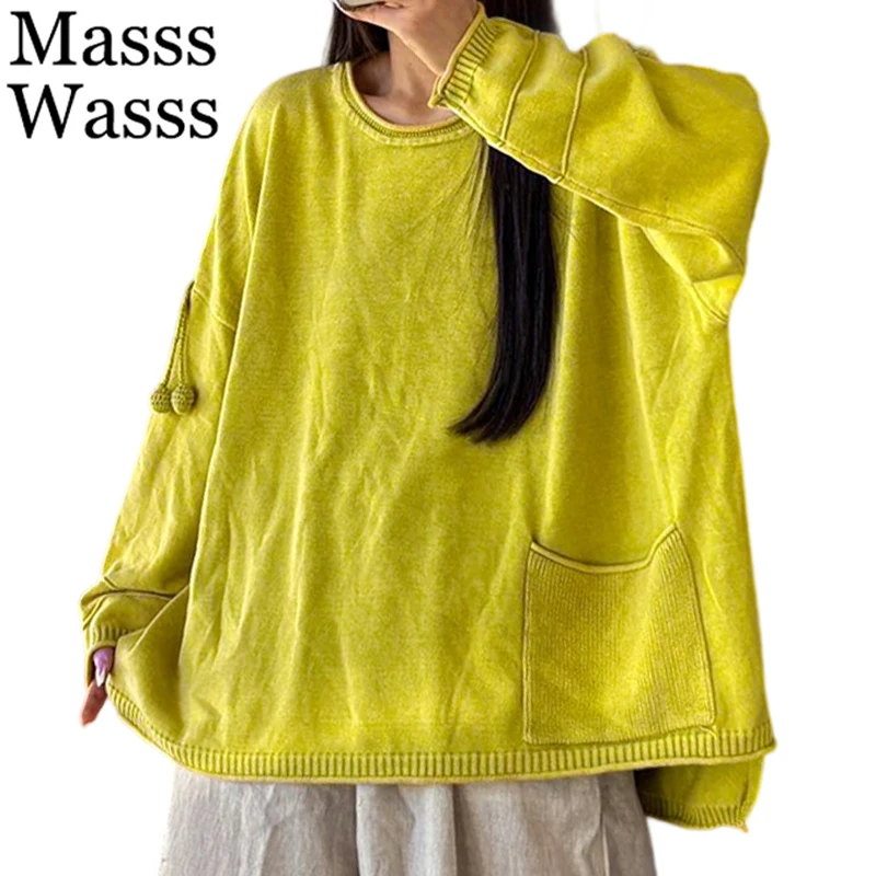

Masss Wasss Japanese Fall Jumpers Womens Fashion Casual Loose Sweaters Ladies Classic Vintage Oversized O Neck Knitted Pullover
