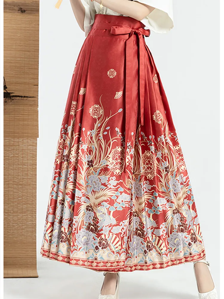 

2024 New Chinese National Style Women's Red Animal Year Horse Face Skirt Female Spring Hanfu Festive Long A Pleated Skirt