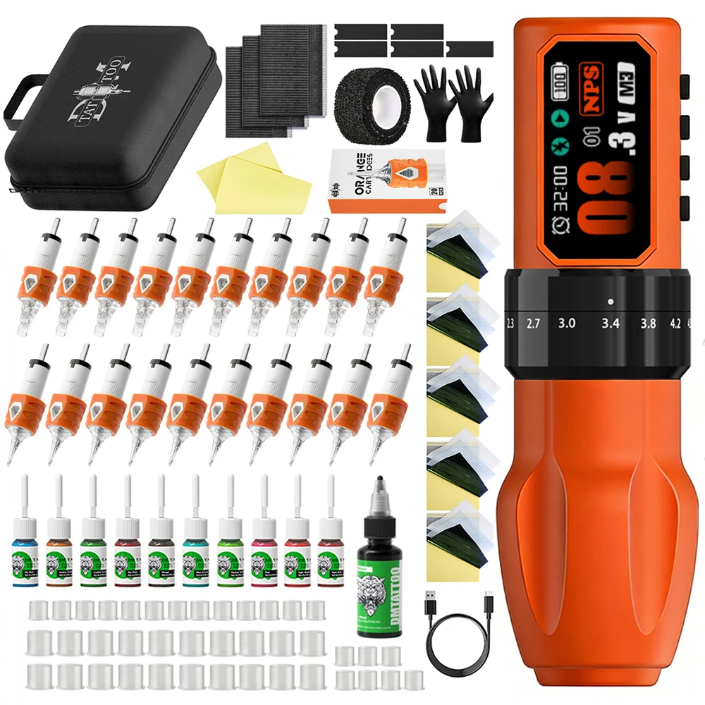 

Профессиональный комплект тату-машины, беспроводная ручка для татуировки с регулируемым ходом, бессердечный бесщеточный двигатель с чашкой для чернил для татуировки, игла для татуировки