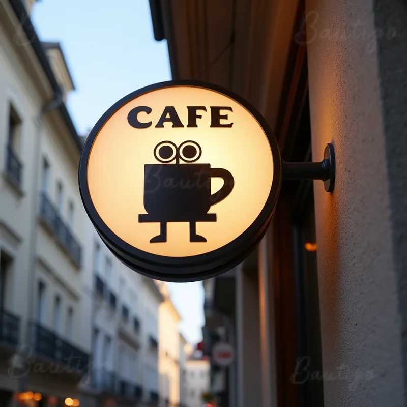 Custom Waterproof Round Acrylic LED Light Box for Cafes Double Sided Bright Storefront Signage with LED Lighting