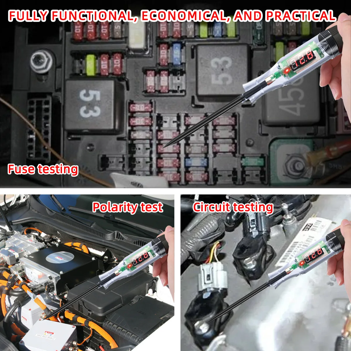 PINMOAP Automotive Circuit Tester Probe 6V-24V 5V-90V LED Digital Display Voltage Test Pen Alligator Clip Car Electrical Tool view 6