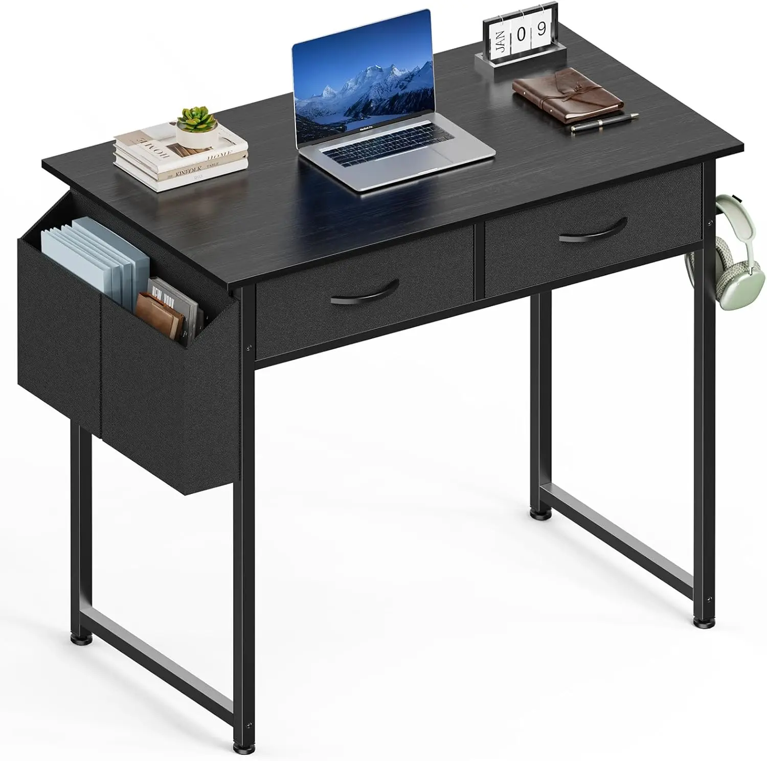 

Small Desk with Fabric Drawers for Bedroom Home Office, 32 Inch Computer Gaming Desk Writing Study PC Table with Side Ba
