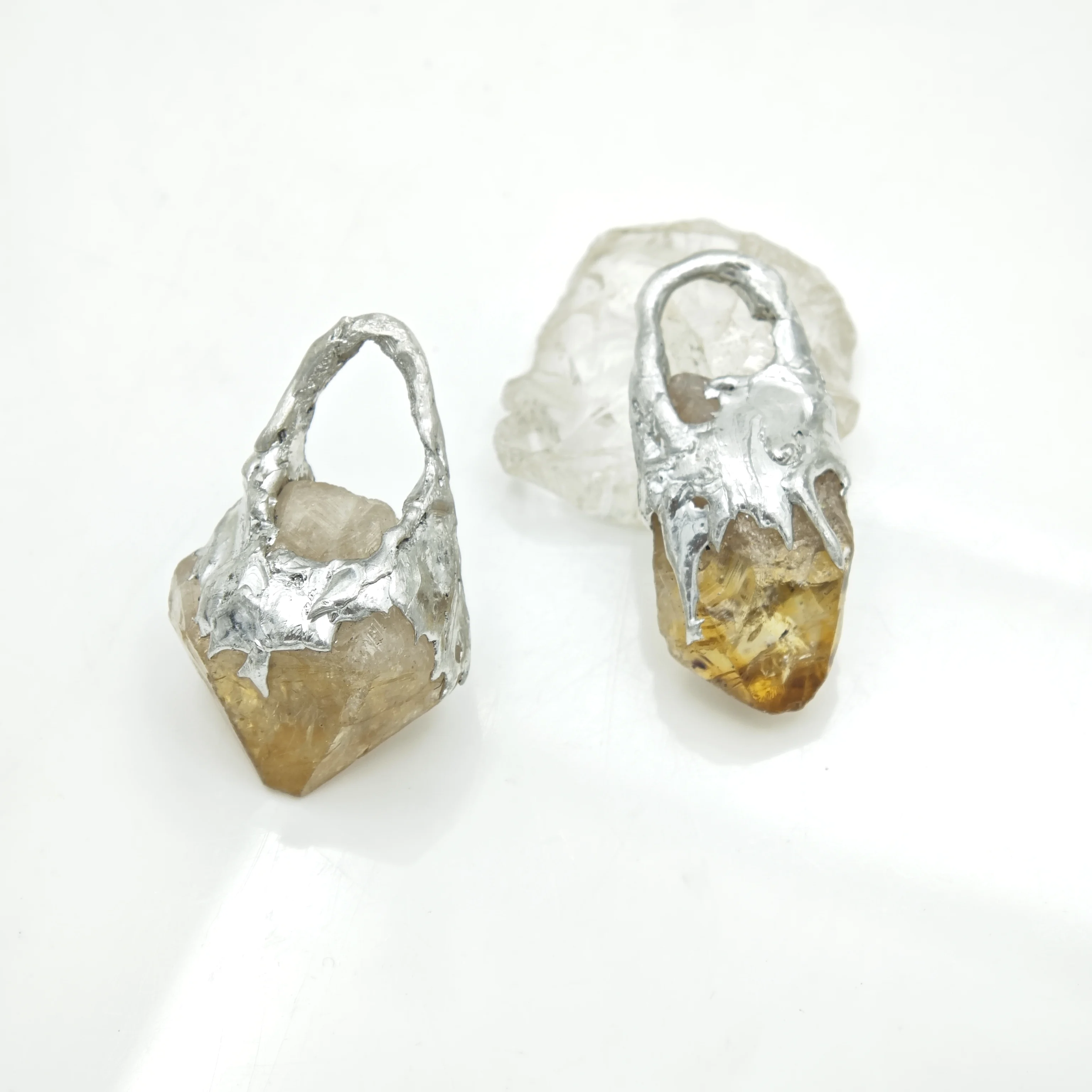 Citrine Raw Stone Pendant 40mm Irregular Yellow Quartz Crystal Necklace Handmade Soldering Process Boho Jewelry Statement Pendan