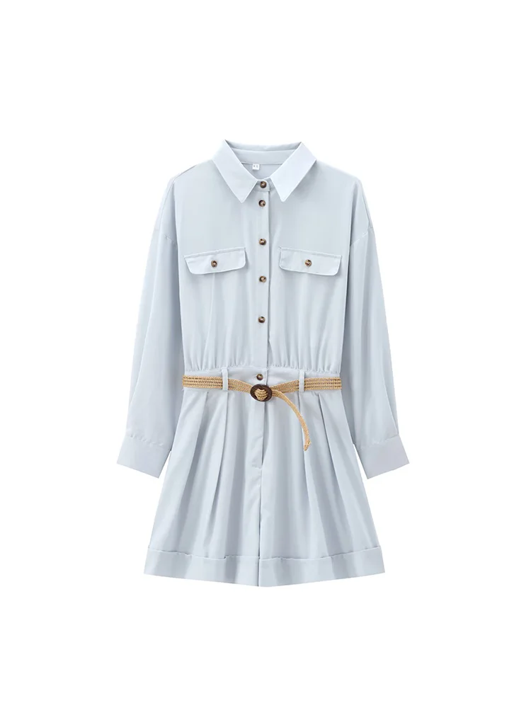 

BMURHMZA women's new button embellished lapel long sleeved pants with waist belt exude a slimming and stylish vibe