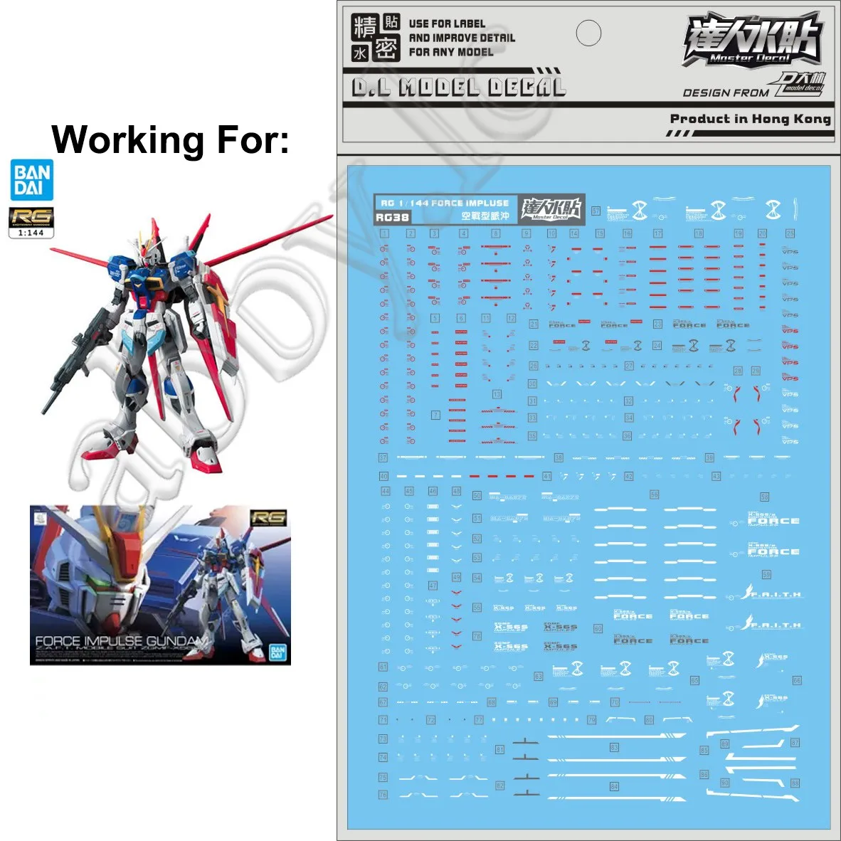 for RG 1/144 Force Impulse D.L Model Master Water Slide pre-cut Caution Warning Details Add-on Decal Sticker RG38 ZGMF-X56S/a DL