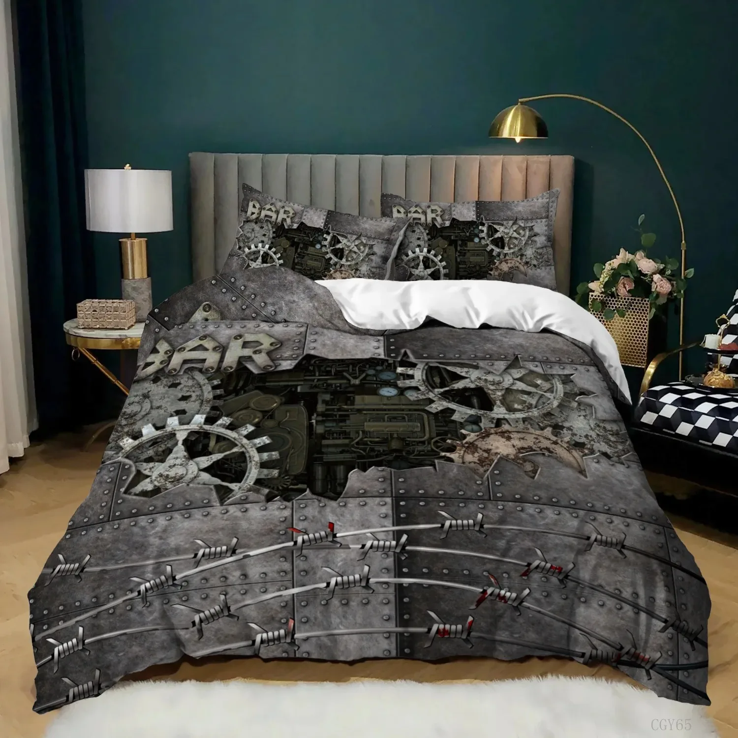 Gear Duvet Cover Set Colorful Gear Mechanical Device Bedding Set For Kids Boys Men Queen King Size Chic Microfiber Quilt Cover