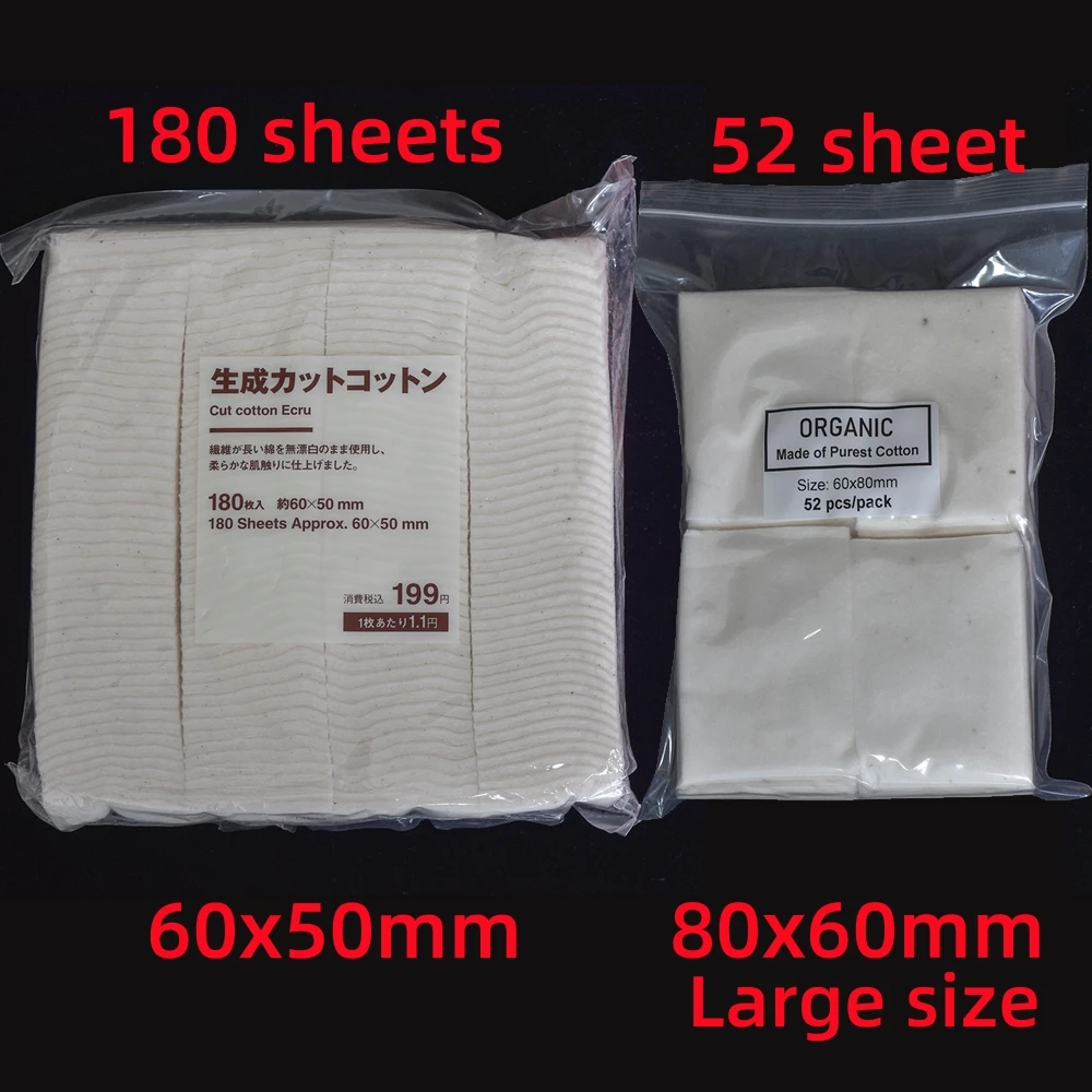 Japanese Organic 100% Cotton Soft Pad 180sheets 50x60mm Cosmetic Cotton L​arge 80X60mm 52sheet Cotton Unbleached Cotton