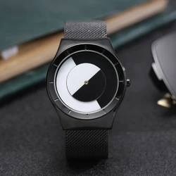 Minimalist Unisex Watch for Men Women Couple Simple Design Conceptual Unusual Dial Quartz Wristwatch Male Female Pointer Clock