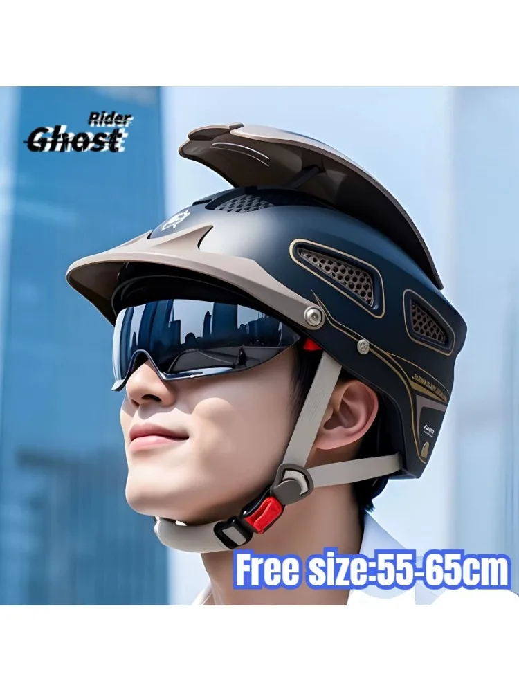 Kask motocyklowy elektryczny letni oddychający kask otwarty na rower elektryczny męski damski z podwójnymi soczewkami kask typu jet do skutera półotwarty — 2