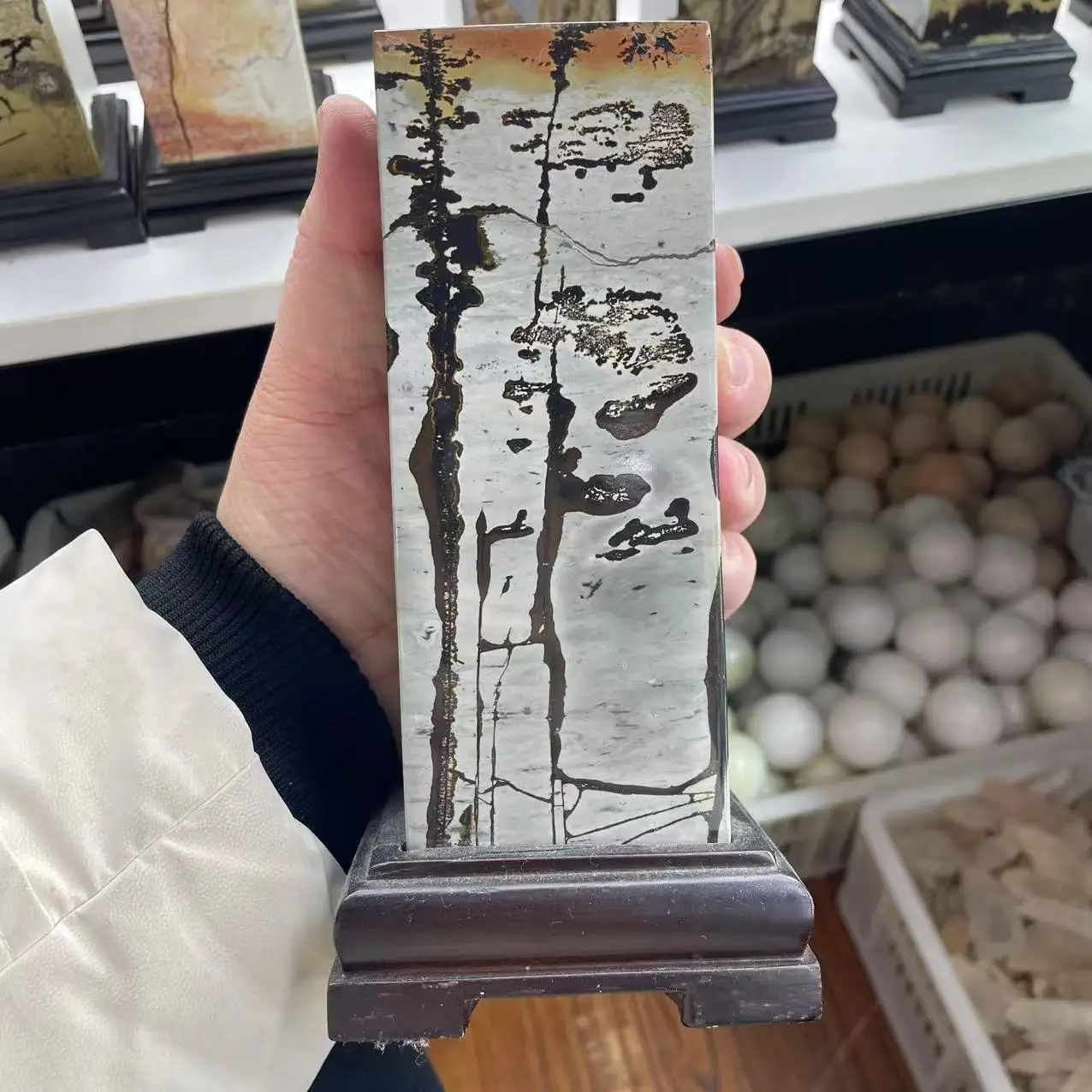 

15cm 1.6-1.8KG Natural Grass Flower Stone Chinese Painting Stone Rectangular House Decor Living Room Folk Art Crafts 2025