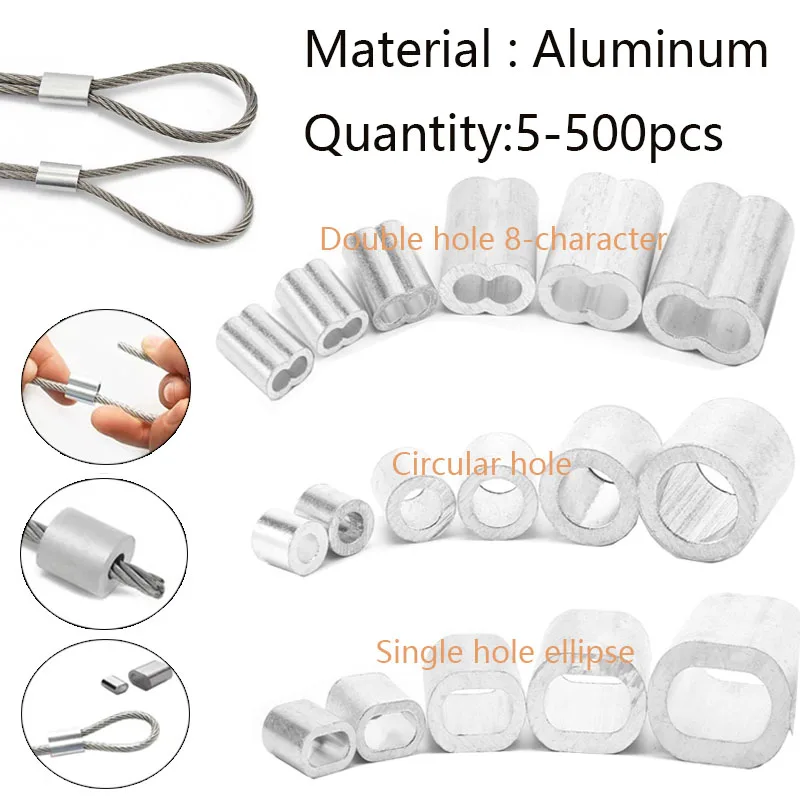 5-500pcs Aluminum buckles wire rope round single hole quick chuck aluminum sleeve aluminum chuck oval hole clip