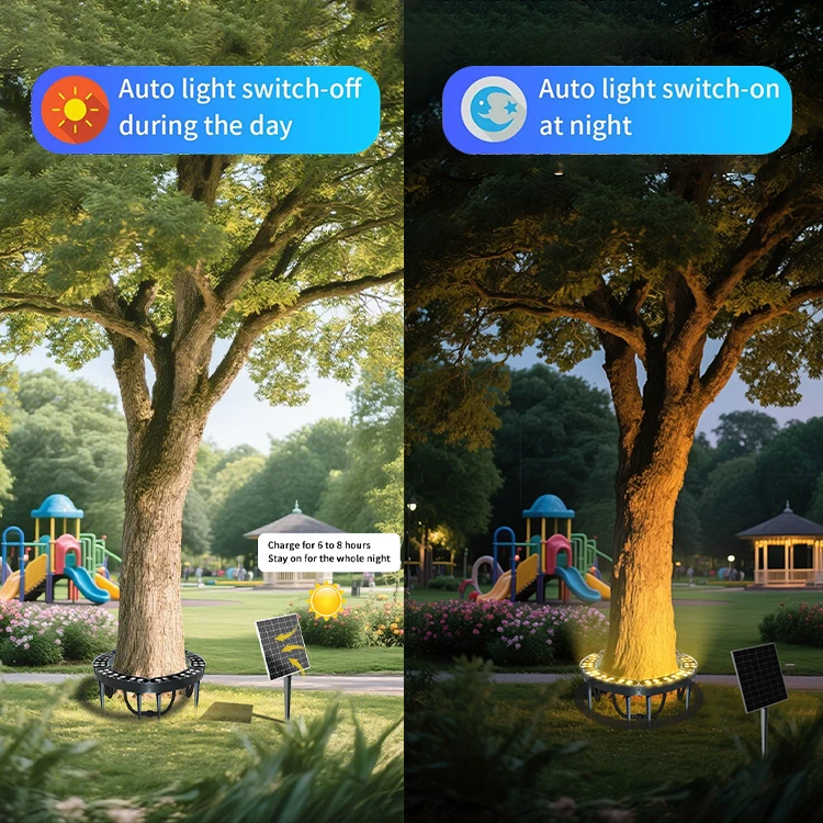 20W Linkable Solar Hug Tree Light Outdoor Ip65 Waterproof Dawn to Dusk Garden Landscape LED Spot Light Ring Palm Tree Lamp