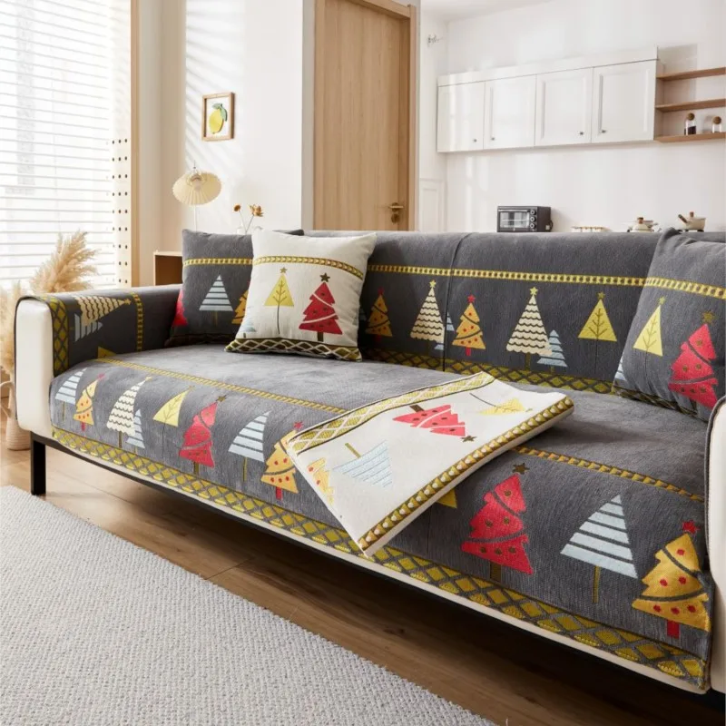 2024 Winter haus rutsch feste Weihnachts baum Sofa Kissen Couch Sofa bezüge Chenille Schon bezug Funda Sofa Matten Housses de Canapé