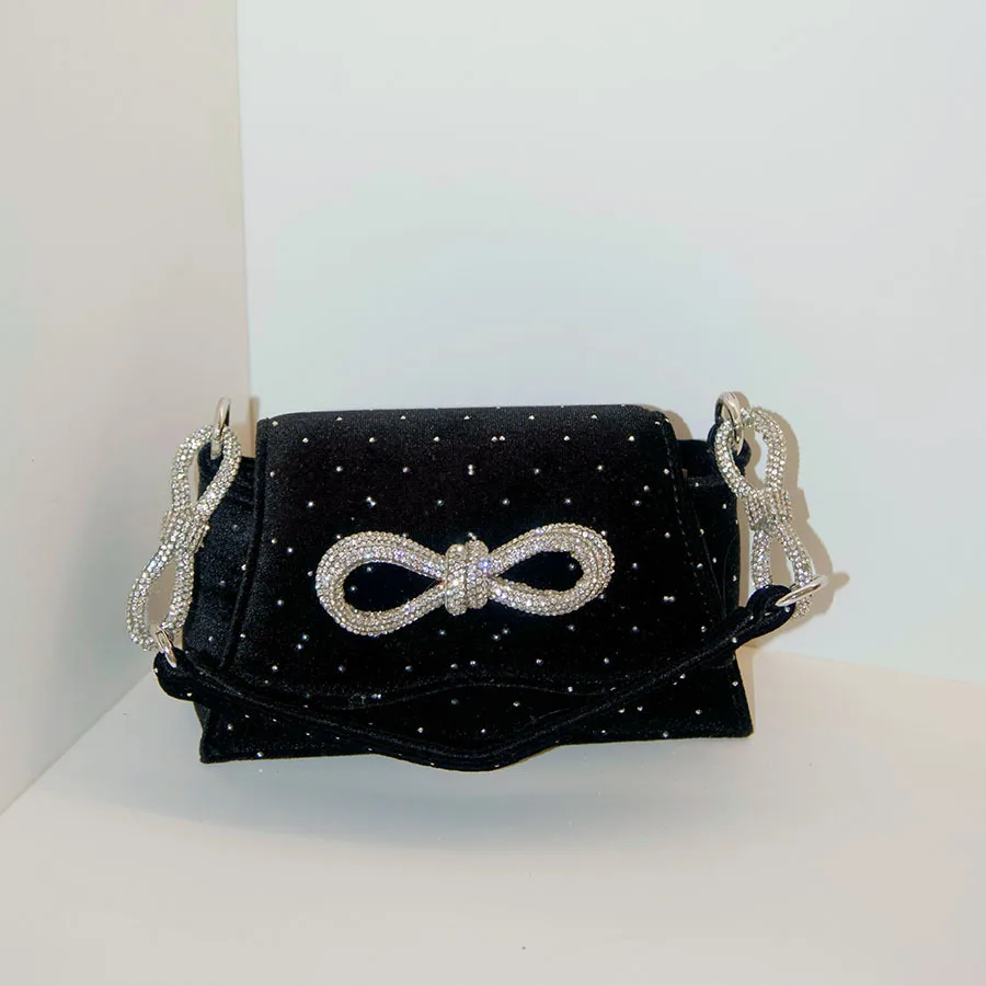 

Dot Velvet Evening Bags for Women Handbag Diamonds Bow Shoulder Crossbody Bag NEW Luxury Designer Bags Party Wedding Clutch Lady