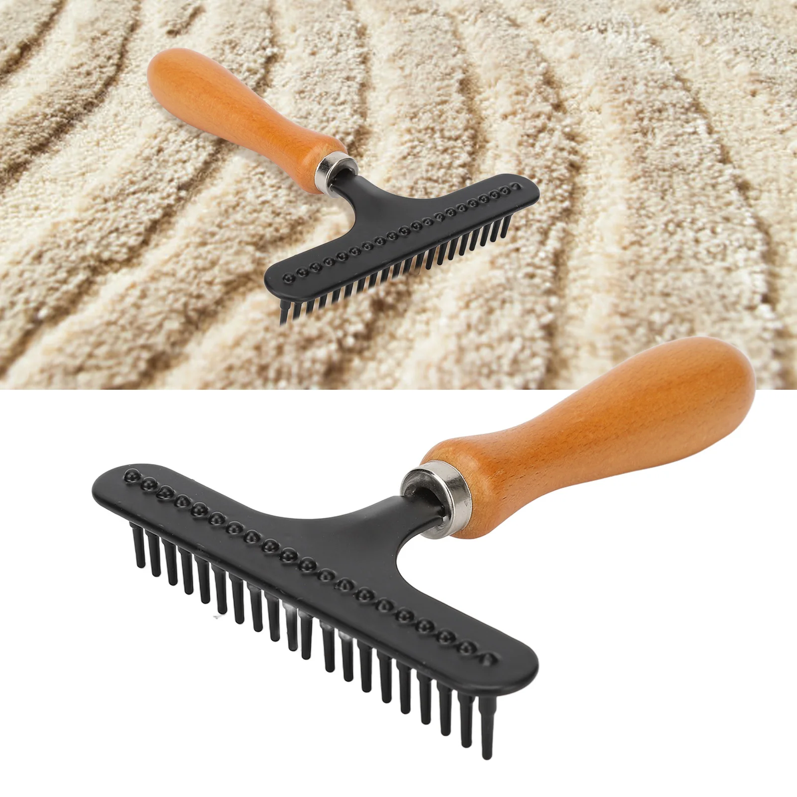 Cepillo para el cuidado de mascotas, cepillo para mascotas, rastrillo de mano para el cuidado de gatos, mango de madera, cepillo para desenredar el pelo de mascotas para gatos y perros