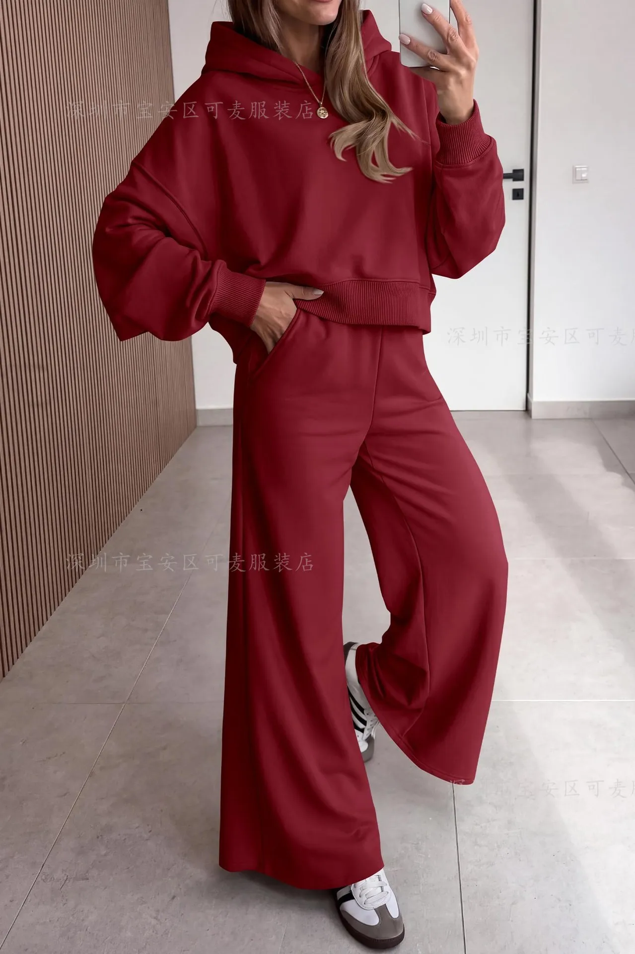 2026 Autumn And Winter Set Women's Oversized Cut Hoodie Long Sleeve High Waist Wide Leg Pants Soft Casual Matching Sportswear view 6