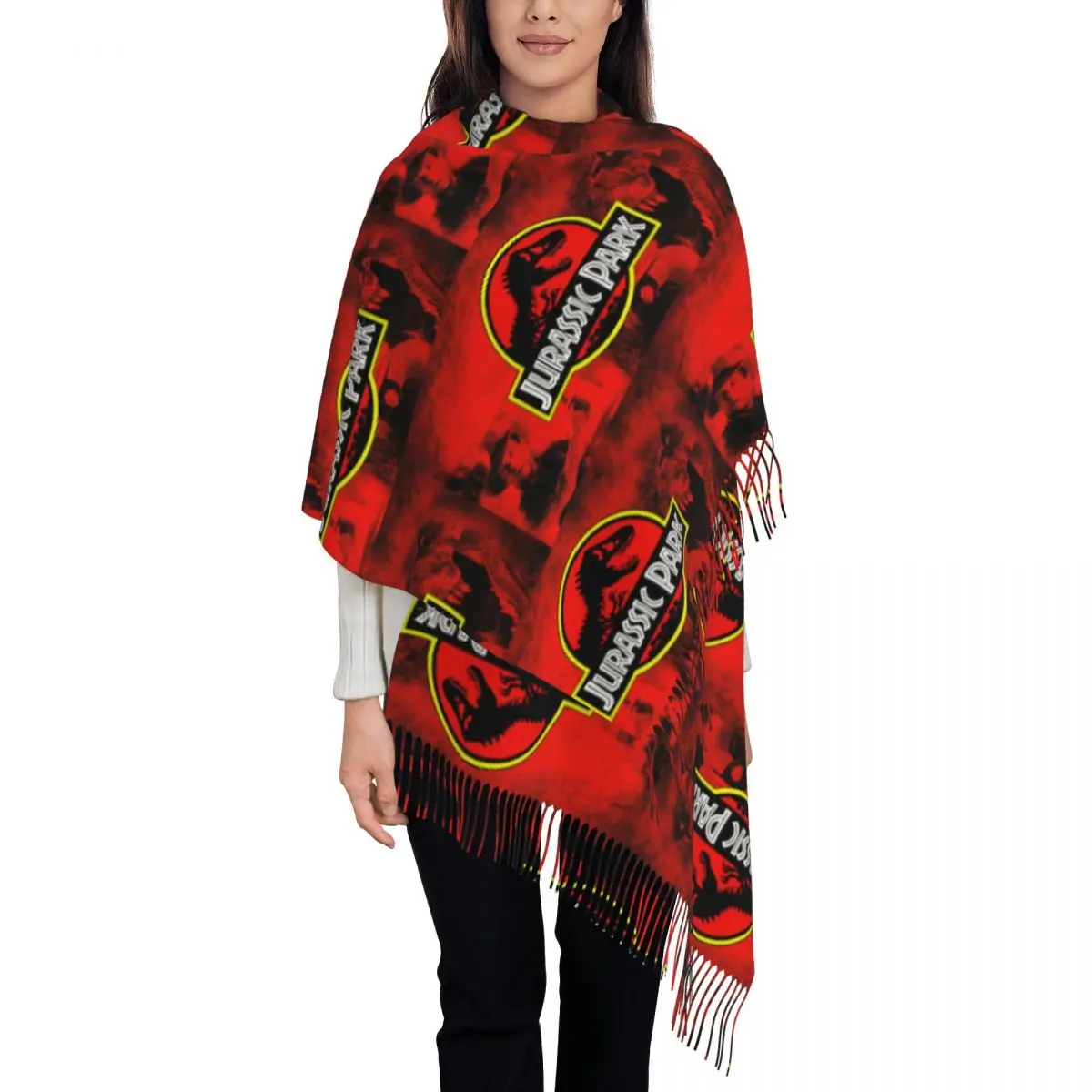 Aangepaste luxe Jurassic Park kwastje sjaal dames winter herfst warme sjaal wrap dame oude dieren sjaals