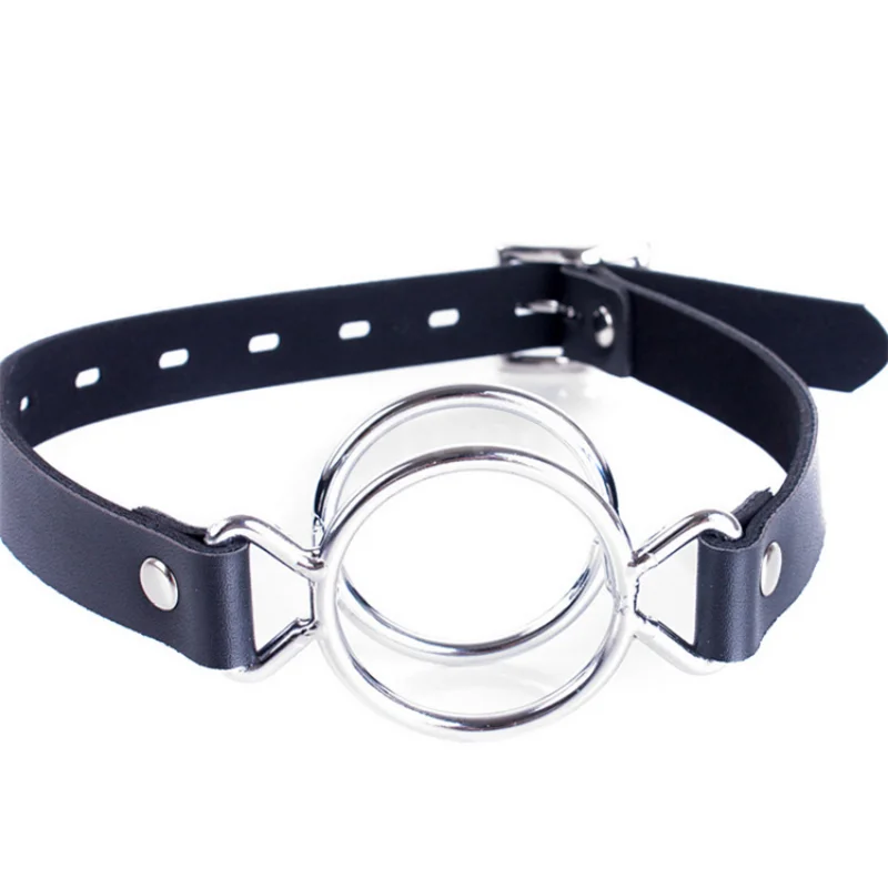 PU Leather Belt BDSM Bondage Deep Throat Double Round Ring Flail Slave Mouth Gag Bite Ring Gags Open Oral Adult Game Sex Toys