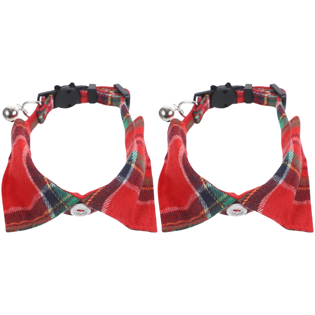 

2Pcs Adjustable Cat Collar Kitten Decorative Neckwear Bow Tie Bell Cloth Christmas Red Safe Comfortable Reusable Pet Supplies
