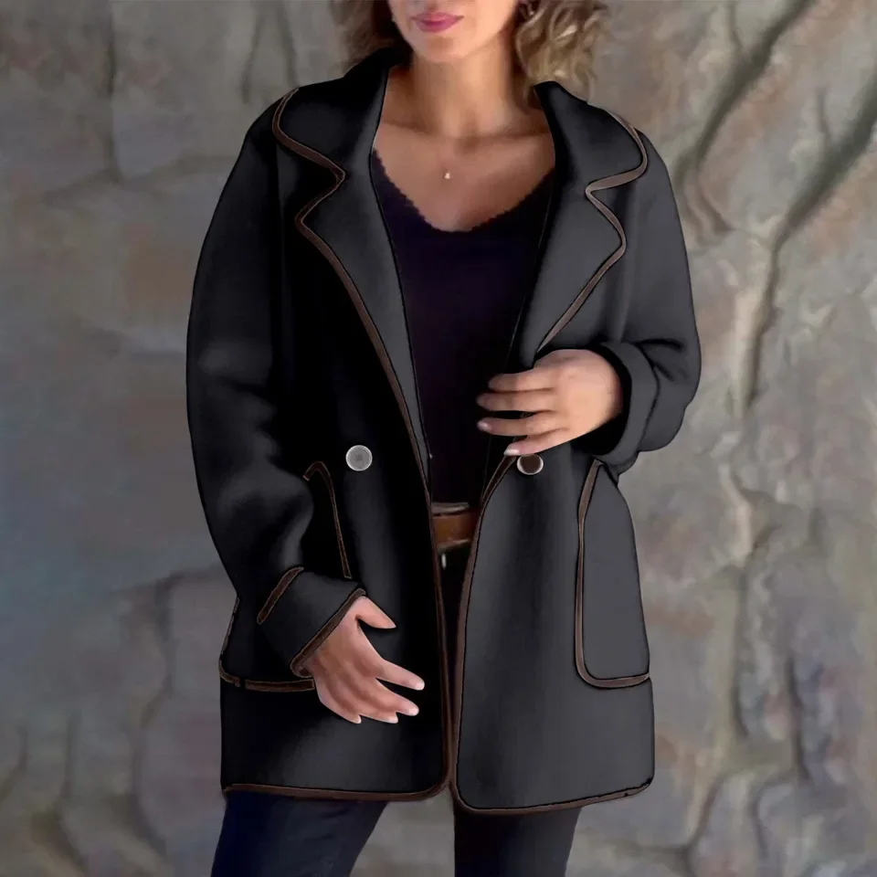 Femmes décontracté simple boutonnage revers à manches longues solide recadrée décontracté vêtements d'extérieur à la mode