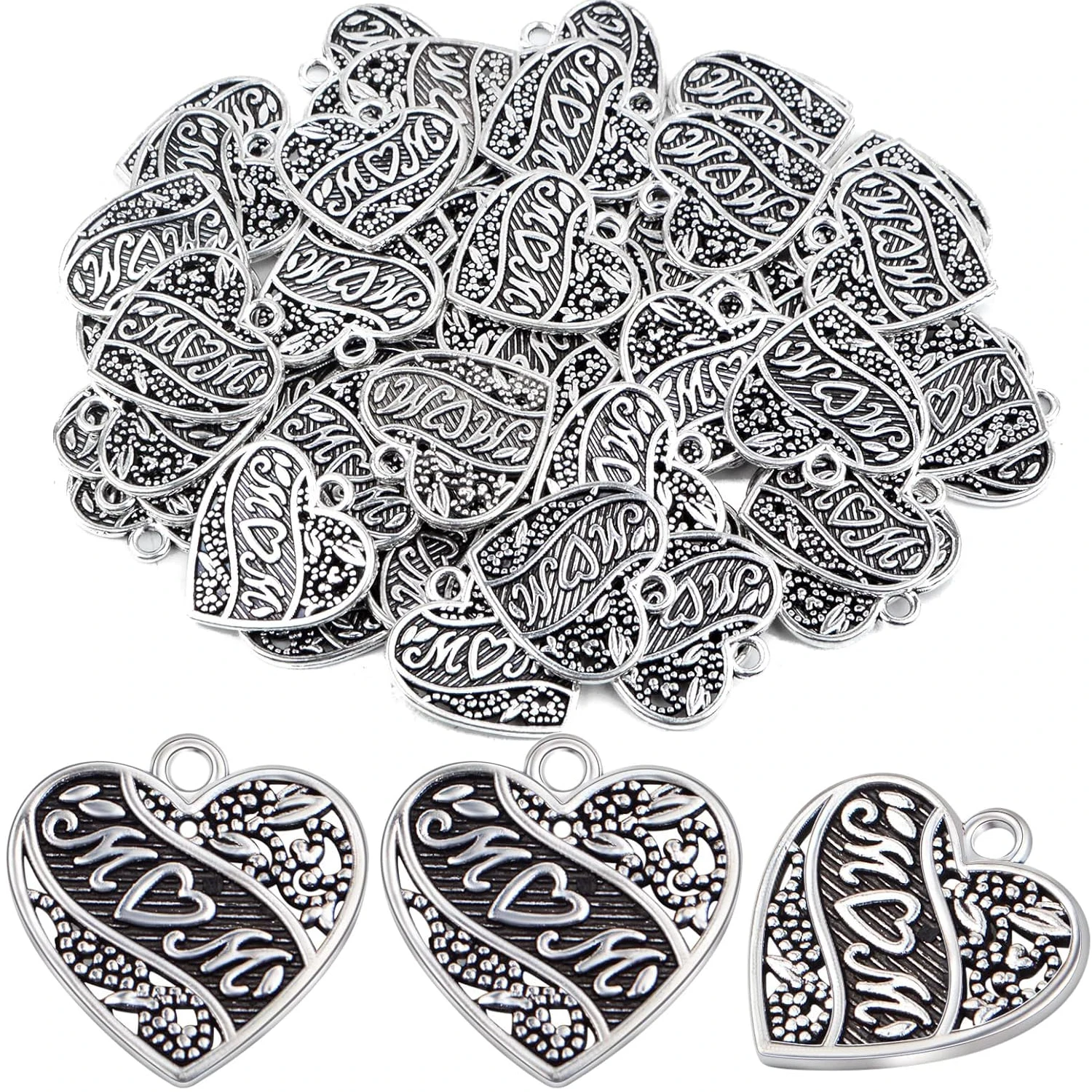 

50 шт. подвесок-сердечек для мам, винтажные, из сплава, в форме сердца с надписью MOM, украшения для самостоятельного изготовления ожерелий, браслетов, ювелирных изделий