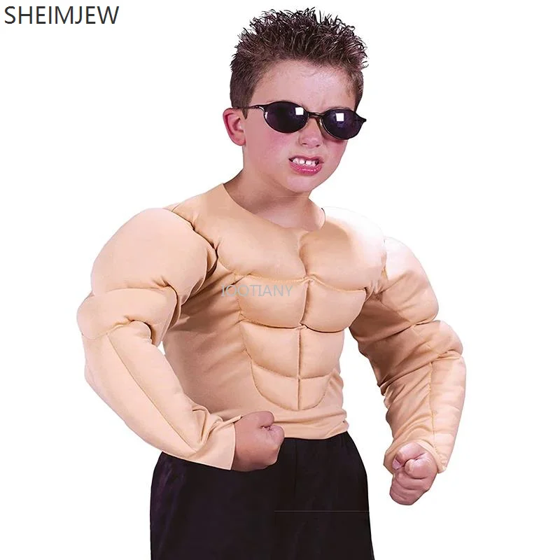 

Muscle Man Role Play T-shirt Fake Pecs Blouse Muscle Shirt Westler Costume Funny Little Muscle Tops Carnival Party Fancy Dress