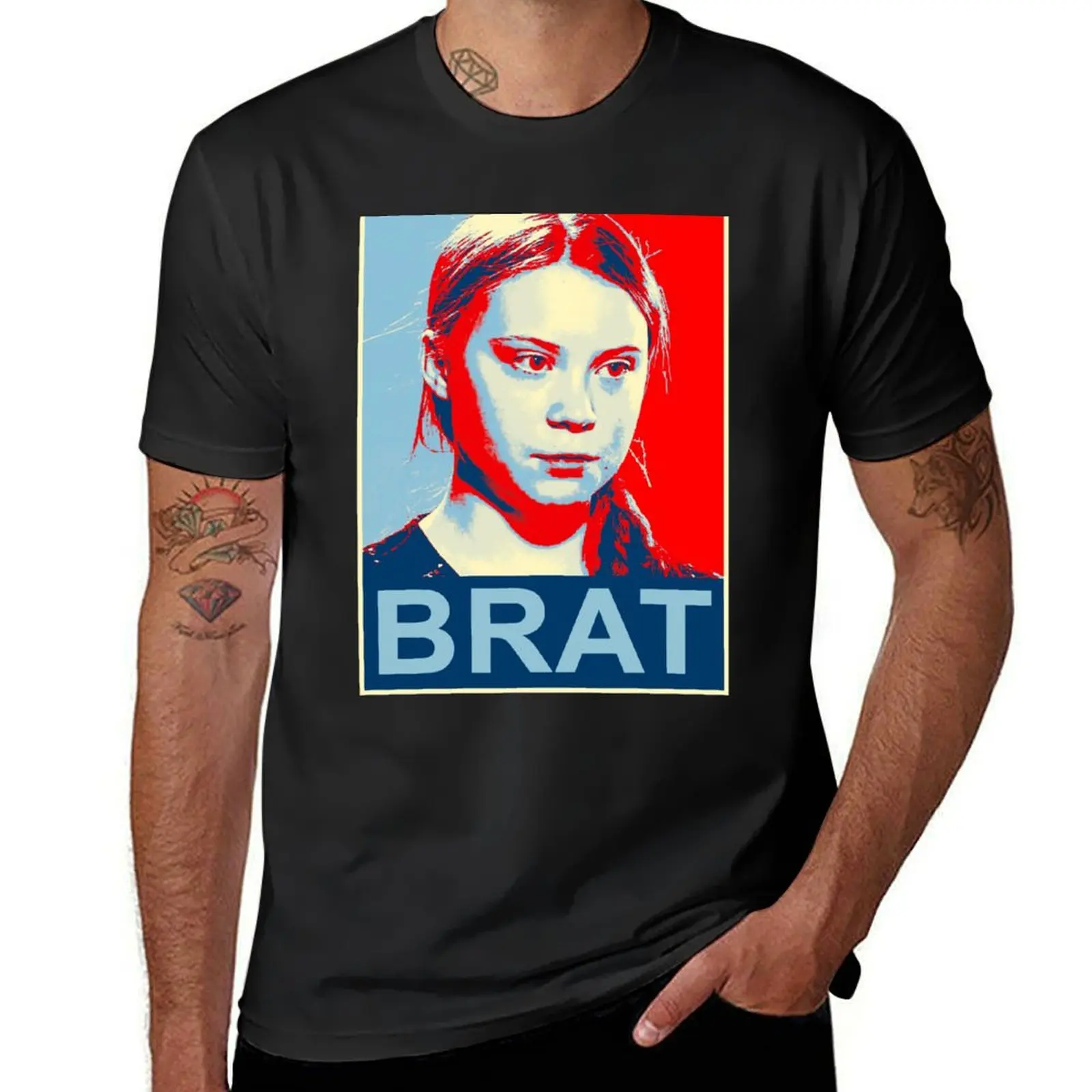 

Greta Thunberg Environmental Activist BRAT Design in the Style of Bernard Fairey T-Shirt summer tops anime clothes for men